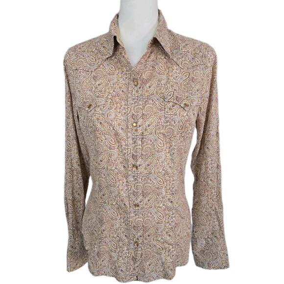 Stetson Western Country Paisley Floral Amber Pearl Snap Full Collared Sz M - Picture 1 of 13